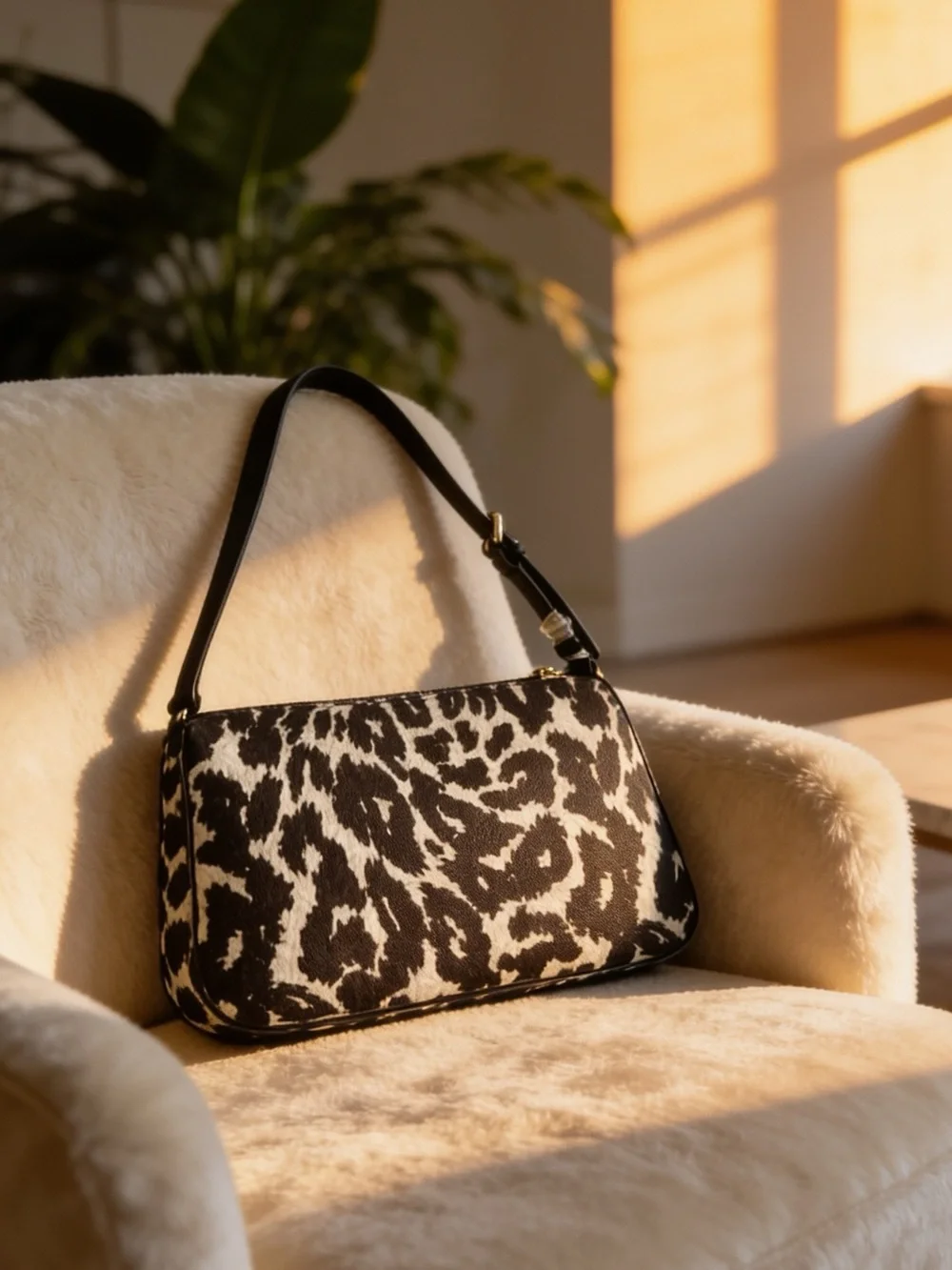 Michael Kors brown & cream Iconic Leopard Print Shoulder Bag leather accents